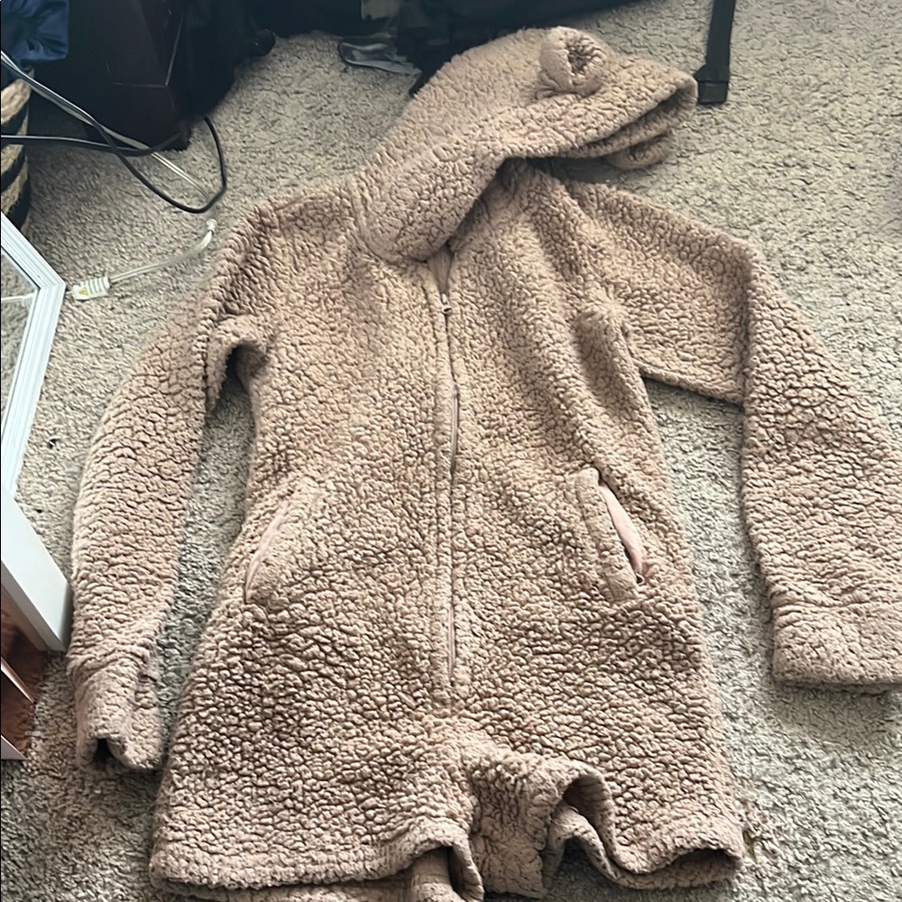 Cozy Tan Sherpa Hooded Onesie